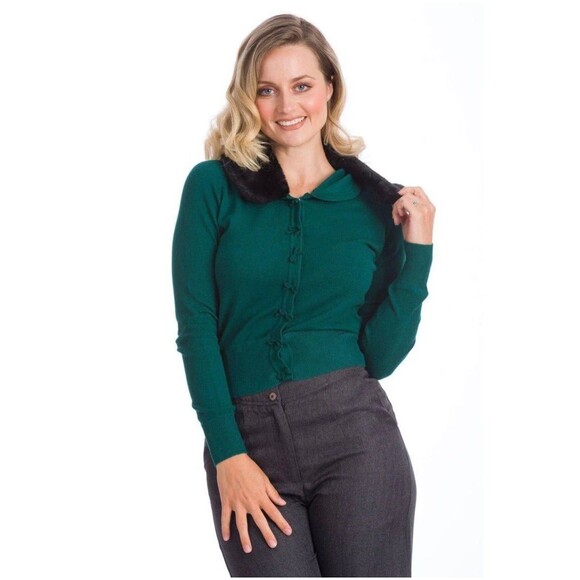 Bow Dreaming Faux Fur Cardigan in Red by Banned Retro - Picture 6 of 7